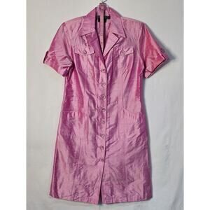 Juliana Collezione Womens Pink Silk Short Sleeve Belted Dress Barbie Core Y2K